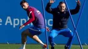 Sergi Barjuan, en el último entrenamiento del Barça antes de enfrentarse al Celta / EFE