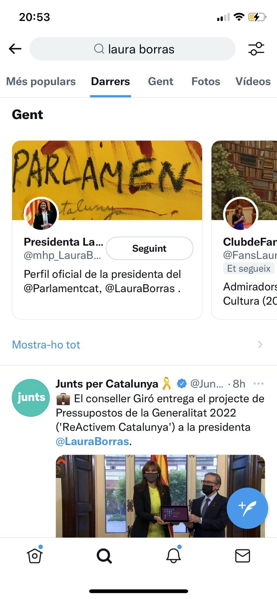 Laura Borràs, buscando por su nombre en Twitter