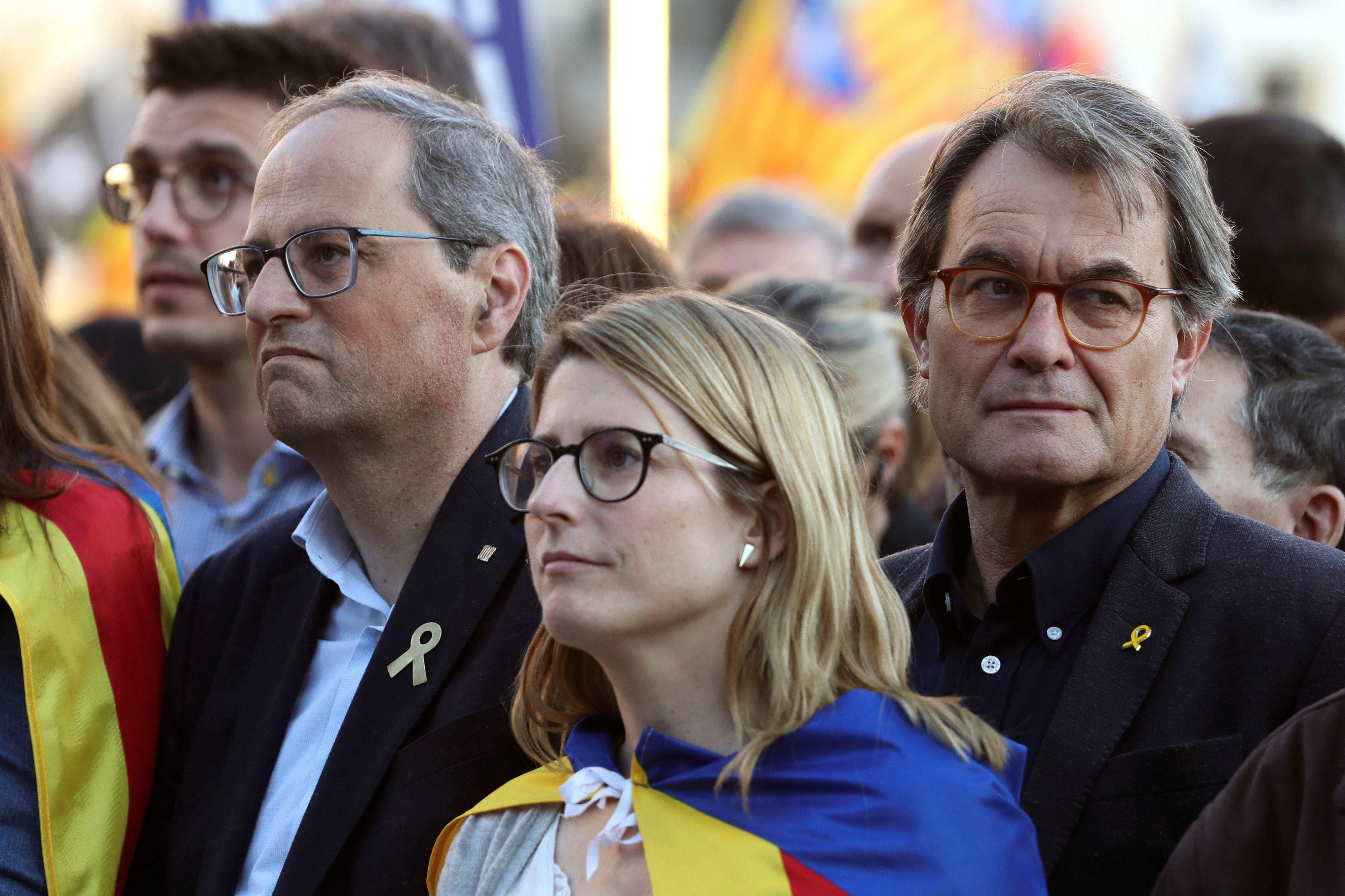 Quim Torra, Elsa Artadi y Artur Mas, en la manifestación en Madrid del independentismo / Efe