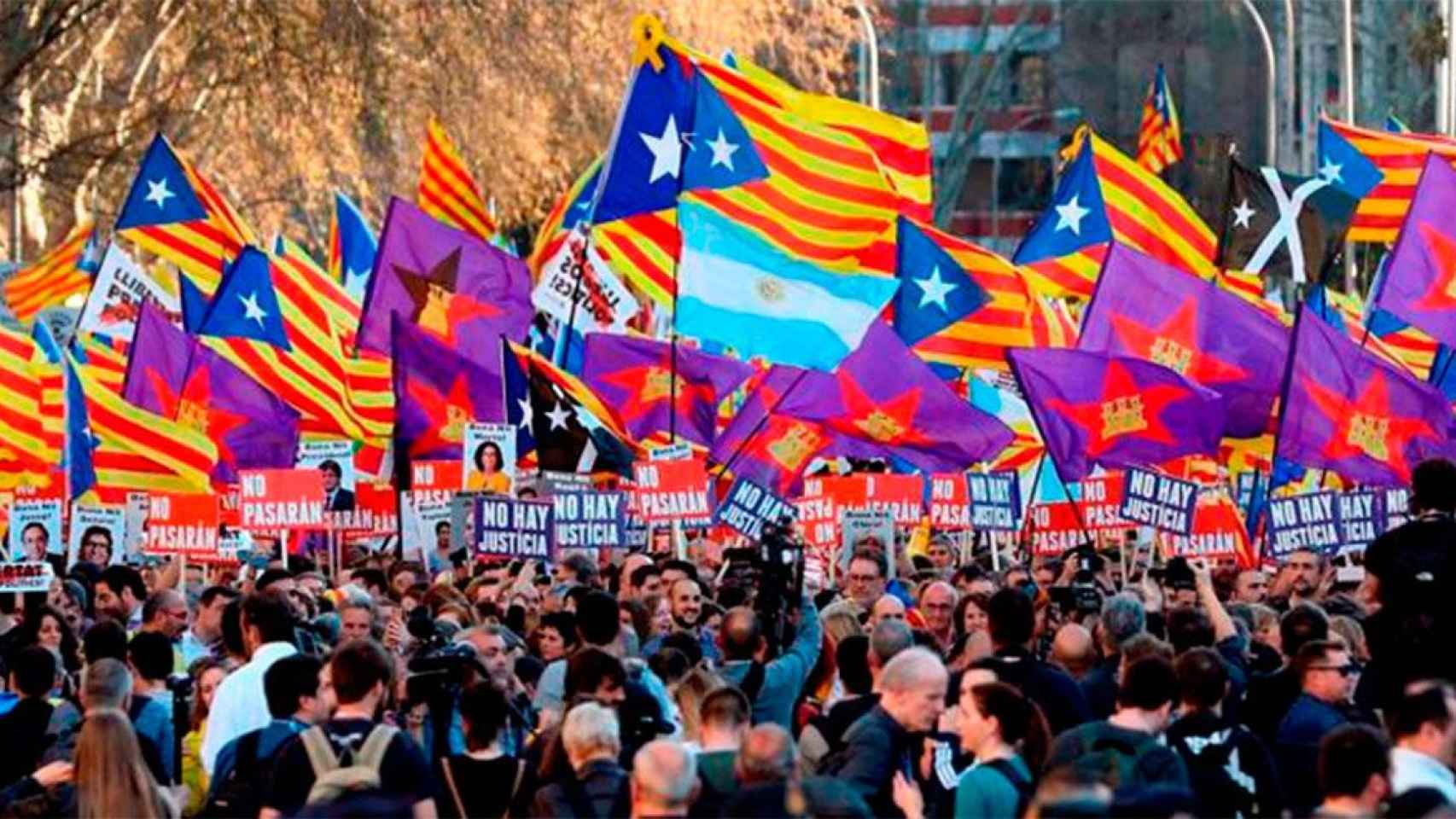 Manifestación independentista celebrada el 16 de marzo de 2019 en Madrid y ampliamente cubierta por TV3 / EFE