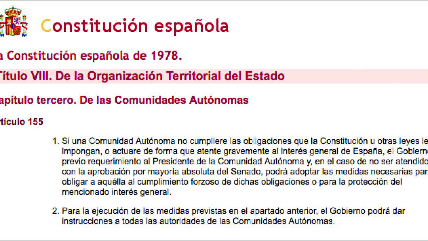 Artículo 155 de la Constitución española de 1978 / CG