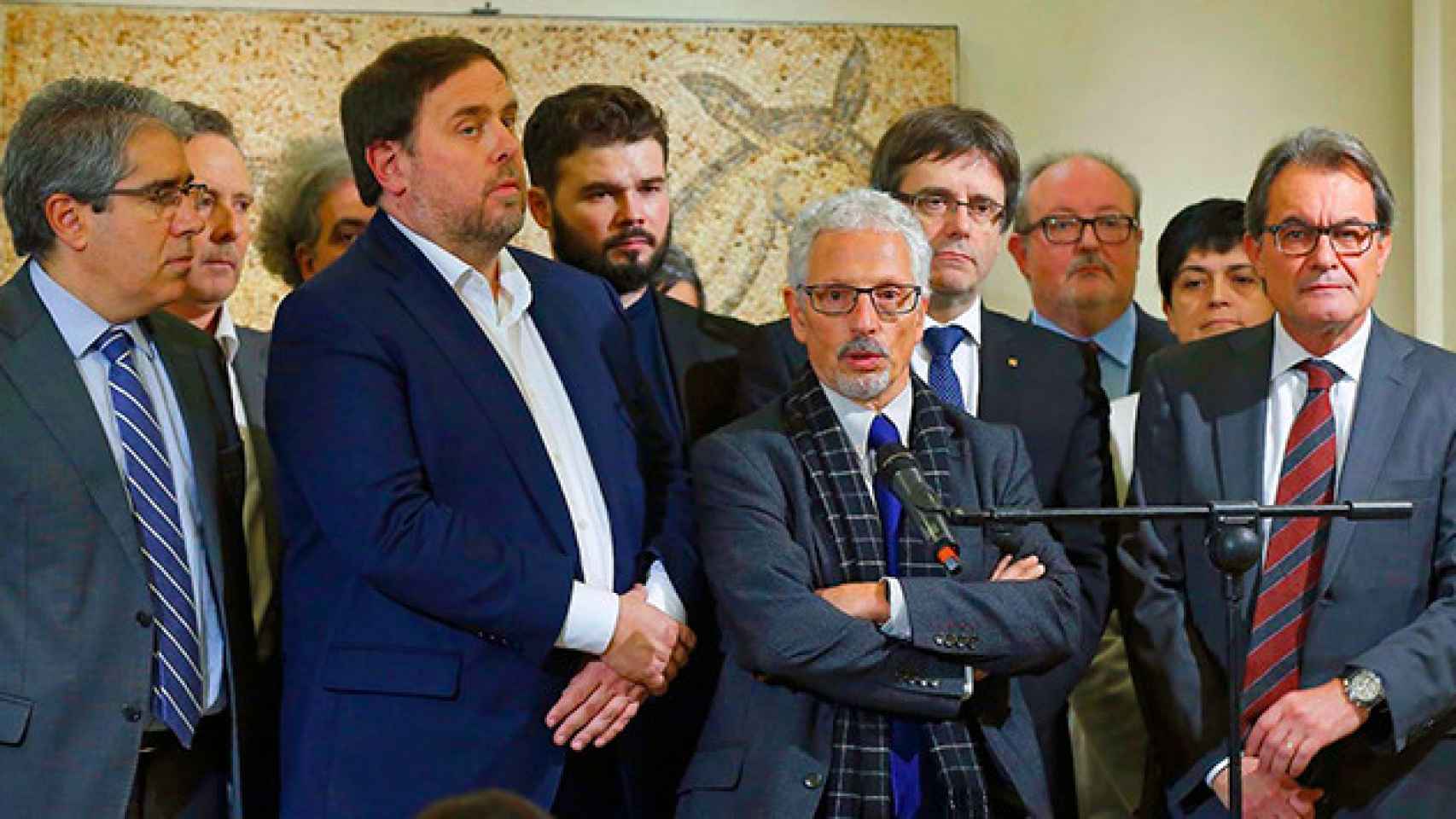 Santi Vidal, al lado de Carles Puigdemont, Oriol Junqueras y Artur Mas, el 22 de noviembre en Madrid / CG