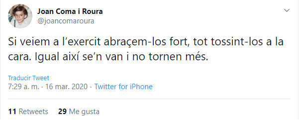 Tuit del concejal de la CUP en Vic Joan Coma / TWITTER