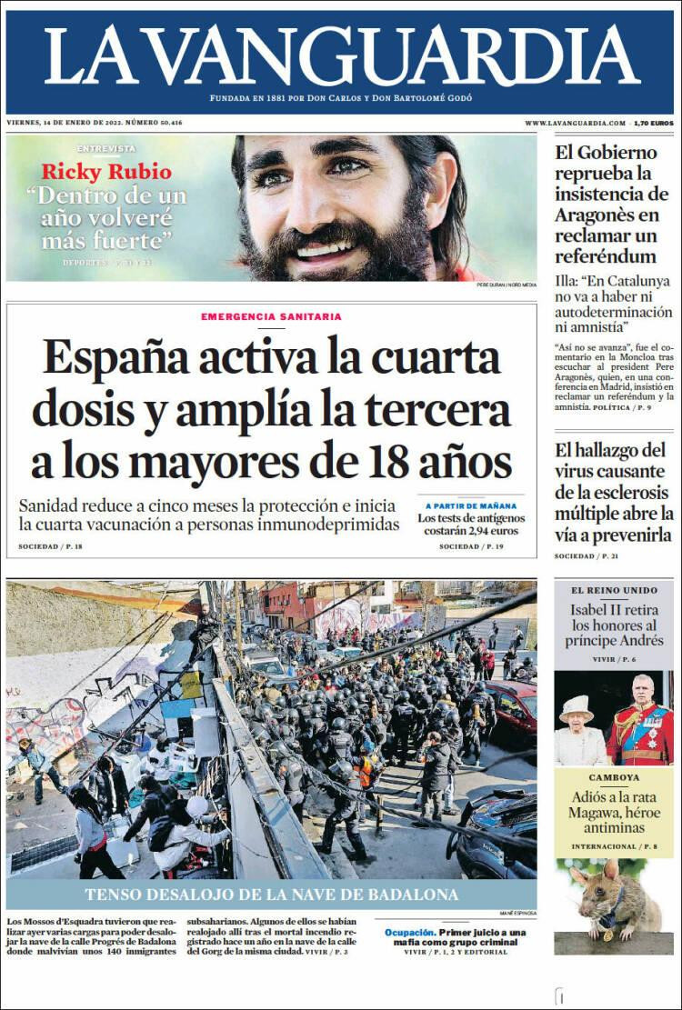 Portada de 'La Vanguardia' del 14 de enero de 2022 / KIOSKO.NET