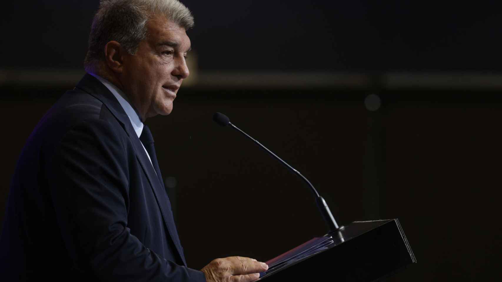 Joan Laporta, durante la rueda de prensa de financiación del Espai Barça / EFE