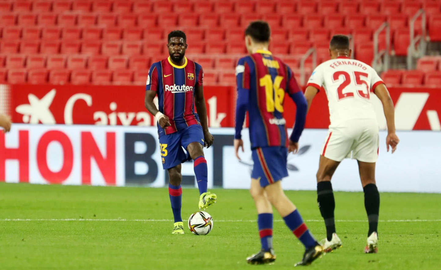 Samuel Umtiti durante el partido del Barça contra el Sevilla / FC Barcelona