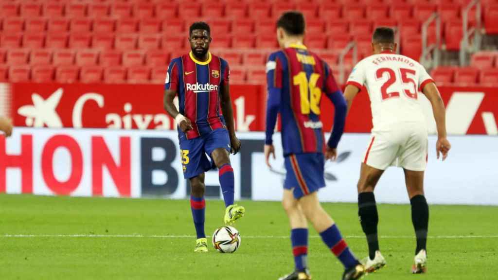 Samuel Umtiti durante el partido del Barça contra el Sevilla / FC Barcelona