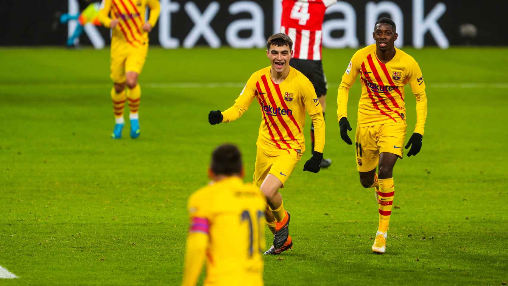 Pedri celebrando el gol de primer gol de Leo Messi en San Mamés / FC Barcelona