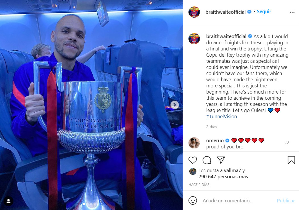 Martin Braithwaite, celebrando la Copa del Rey con el Barça | IG