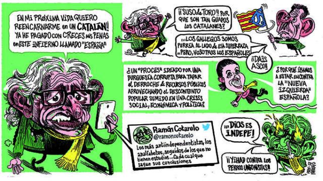 Una recreación de los opinadores españoles que apoyan la independencia / PEPE FARRUQO