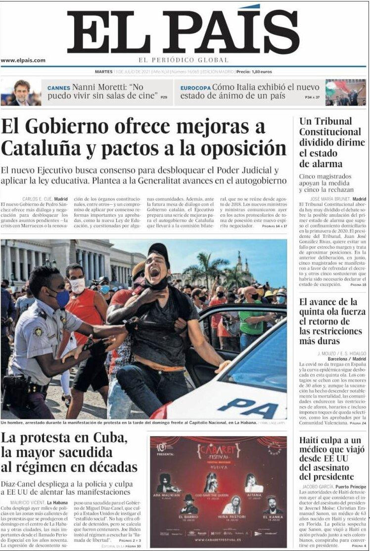 Portada de 'El País' del 13 de julio de 2021 / KIOSKO.NET