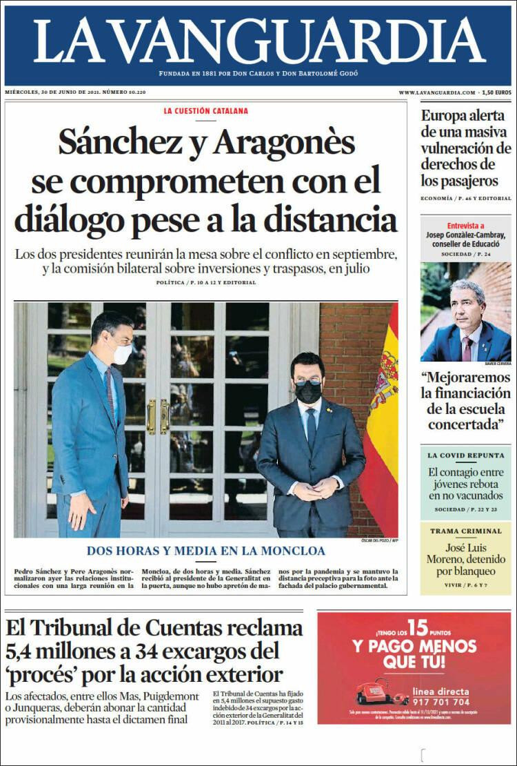 Portada de 'La Vanguardia' del 30 de junio de 2021 / KIOSKO.NET