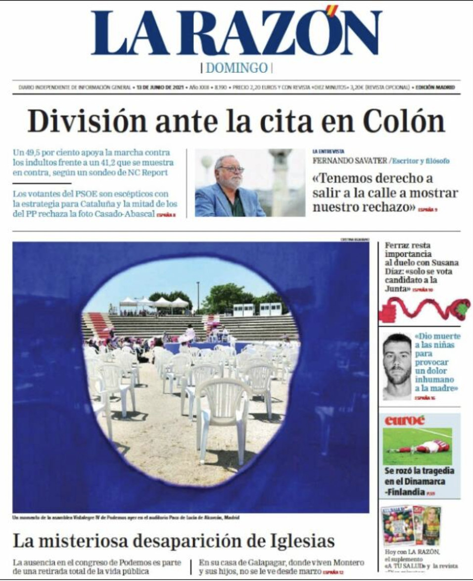 Portada de 'La Razón' del 13 de junio de 2021 / LA RAZÓN