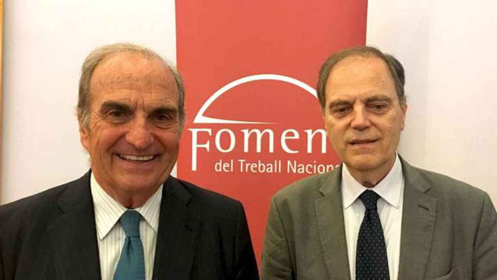 El presidente de Foment del Treball, Joaquim Gay de Montellà (i), y el secretario general de la patronal, Joan Pujol (d) / CG