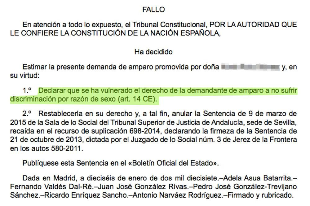 El fallo 2/2017 del Tribunal Constitucional que condena a Ferroser por discriminación por razón de sexo / CG