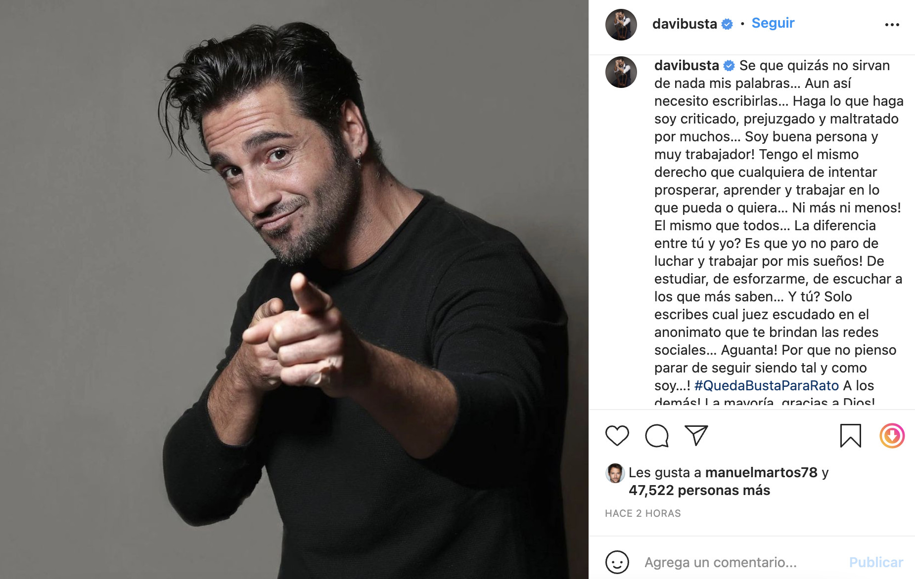 Publicación de David Bustamante en Instagram / @davibusta