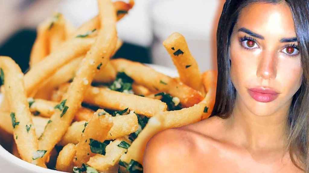 Nadia Avilés y un cuenco con patatas fritas / FOTOMONTAJE DE CULEMANÍA