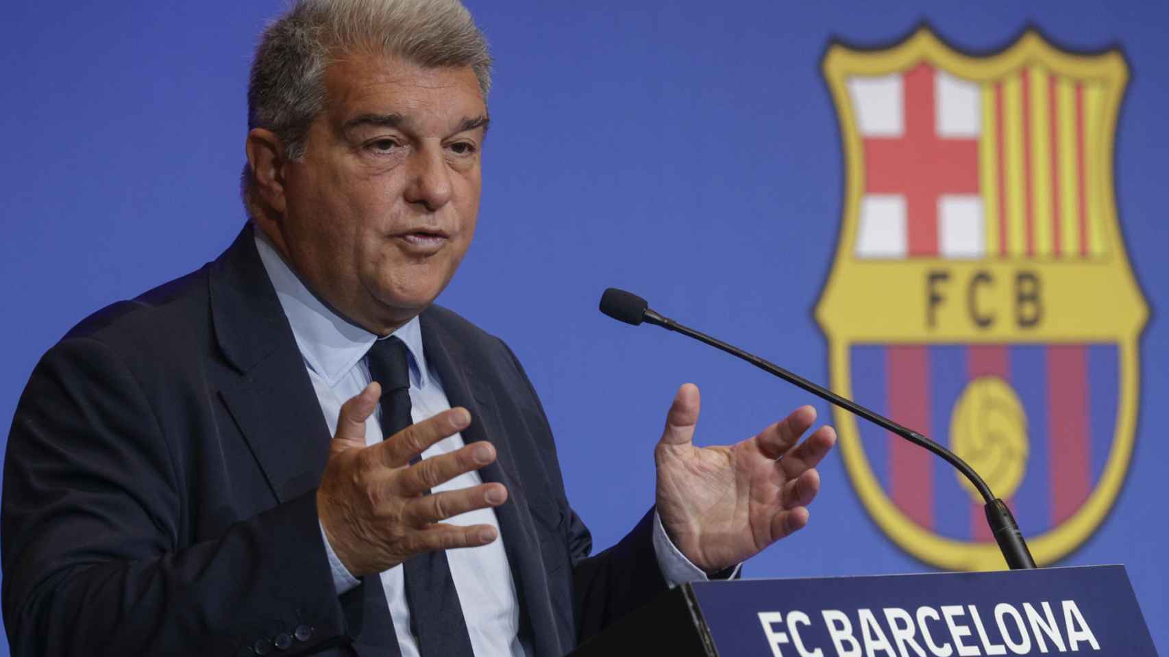 Joan Laporta, durante la rueda de prensa de financiación del Espai Barça / EFE