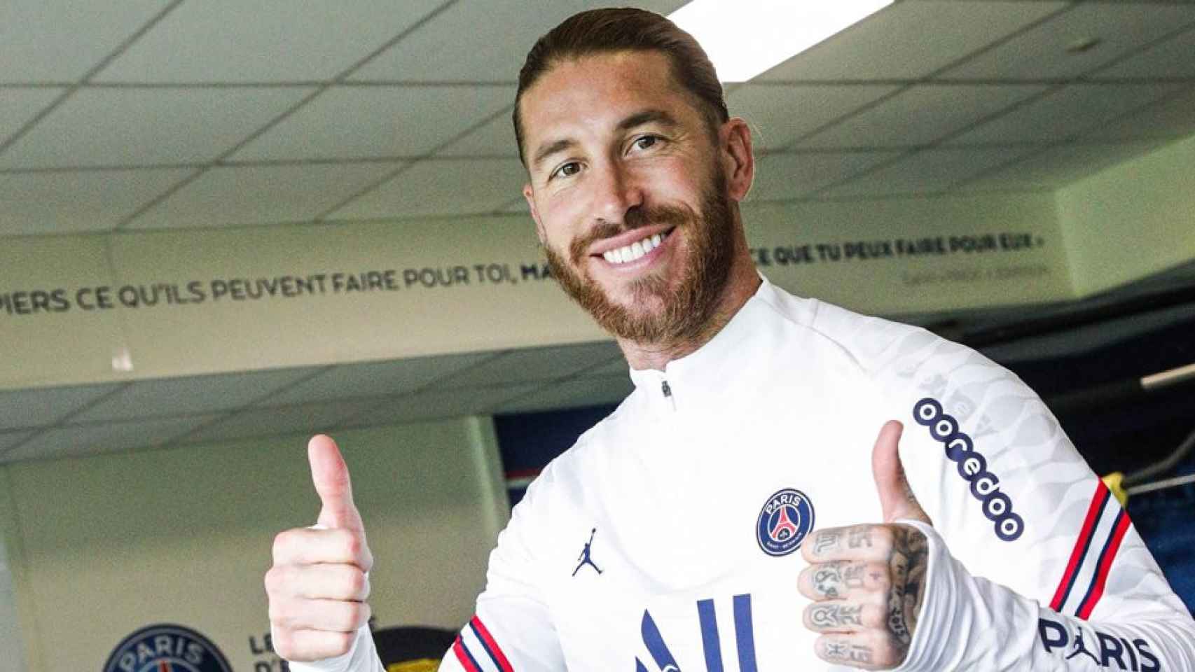 Sergio Ramos, en su primer día de entrenamiento con el PSG / Redes PSG