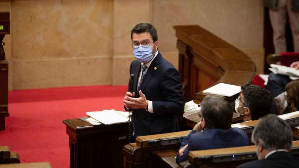 El president de la Generalitat, Pere Aragonès, interviene ante el pleno del Parlament / EP