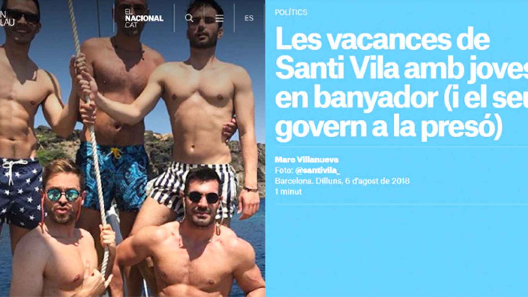 Imagen de la noticia de Santi Vila publicada por 'El Nacional', con fotos del político, que el Observatorio contra la Homofobia ha criticado / CG