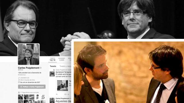 Aleix Clarió conversa con el presidente de la Generalitat, Carles Puigdemont, y la cuenta de Twitter del jefe del Ejecutivo catalán.