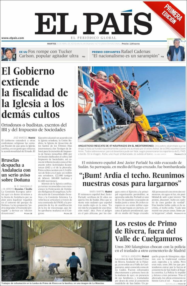 Portada de 'El País' de 25 de abril de 2023 / KIOSKO.NET