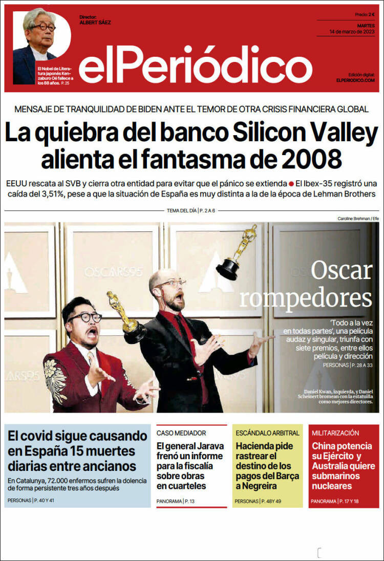 Portada de 'El Periódico' de 14 de marzo de 2023 / kiosko.net