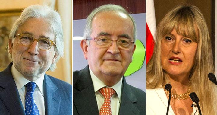 El presidente de Foment del Treball, Josep Sánchez Llibre (i); el de Pimec, Josep González (c); y la de Fepime, María Elena de Feplie (d) / CG