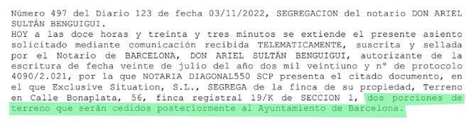 La cesión prevista de parte de la parcela al Ayuntamiento de Barcelona / CG