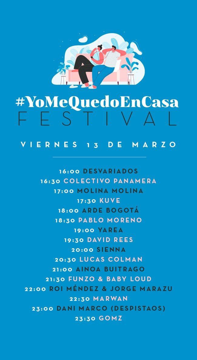 Horarios del viernes del festival 'Yo me quedo en casa'