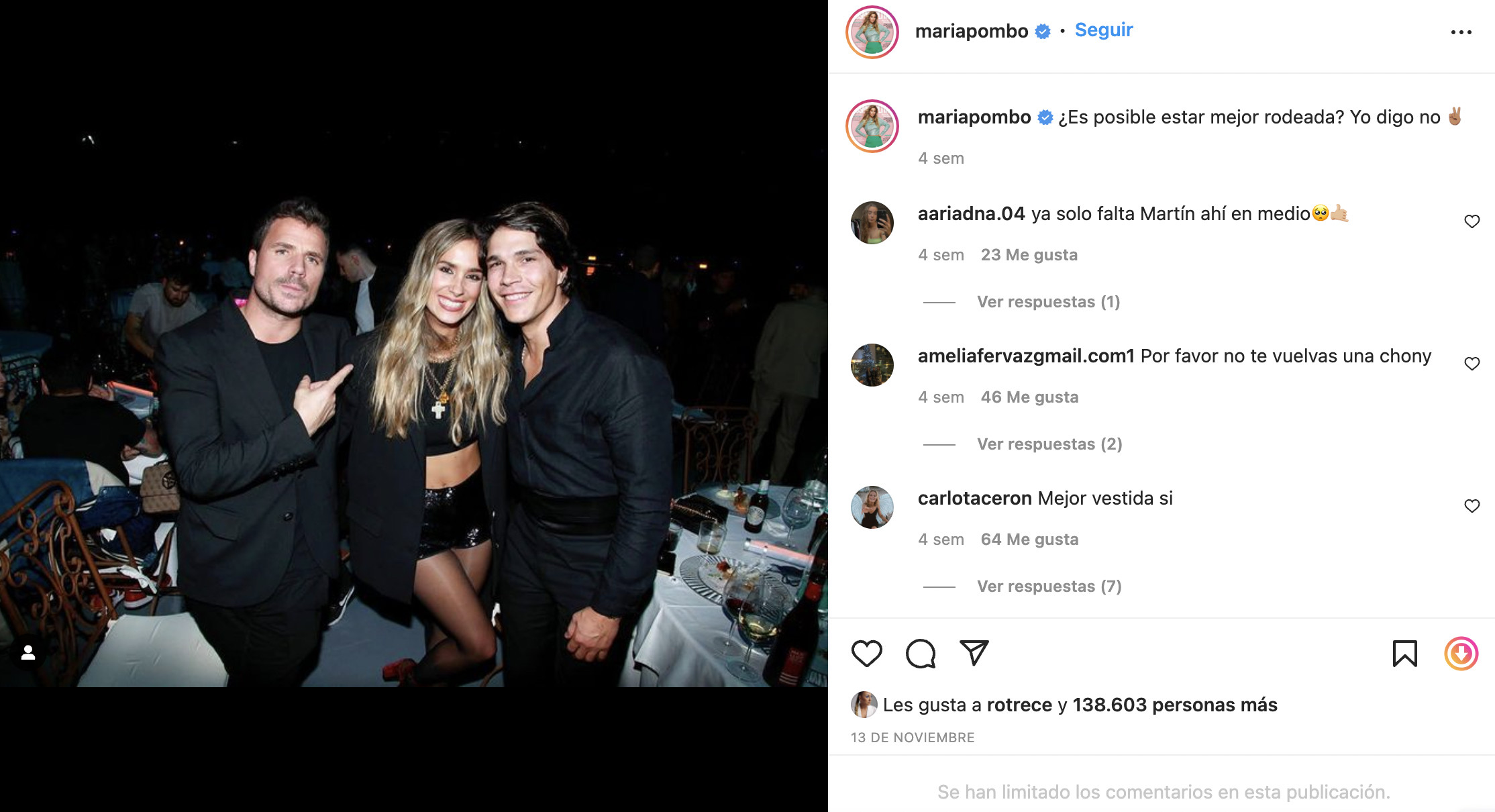 Dani Martín, María Pombo y Pablo Castellano en Instagram / @mariapombo