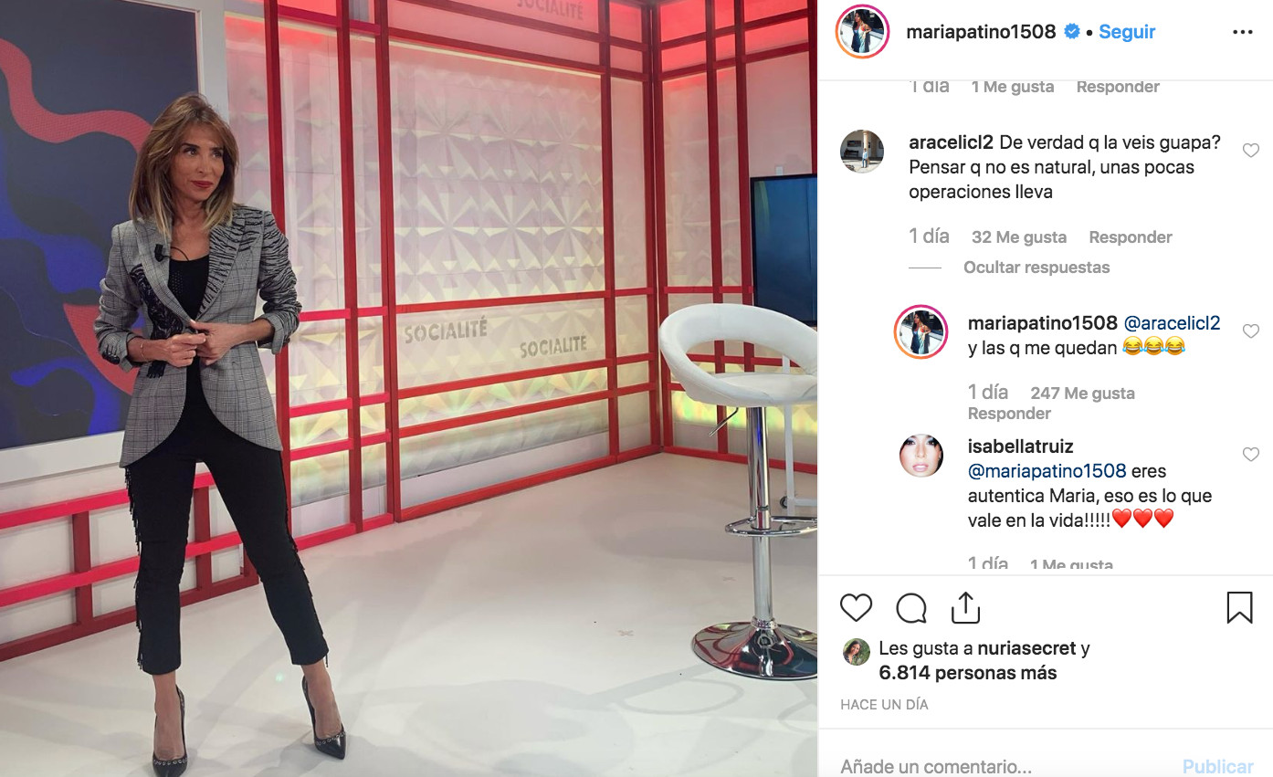 Una seguidora critica a María Patiño por todas sus operaciones / INSTAGRAM