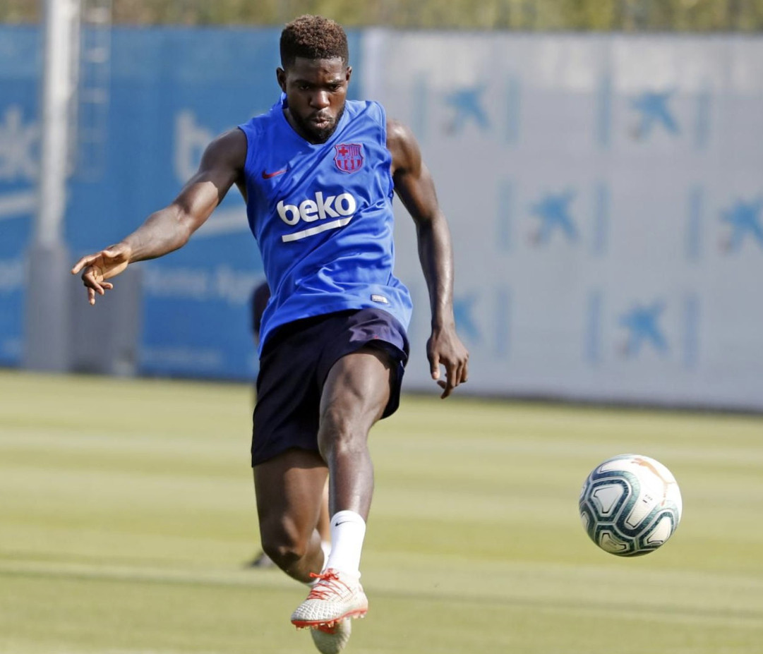 Una foto de Samuel Umtiti durante un entrenamiento del Barça / FCB