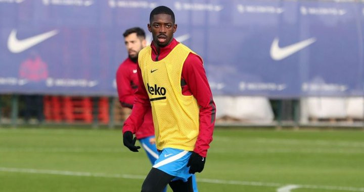 Ousmane Dembelé, en un entrenamiento con el Barça / FCB