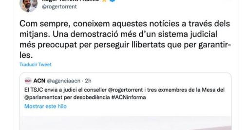 Tuit de Torrent contra el TSJC / TWITTER