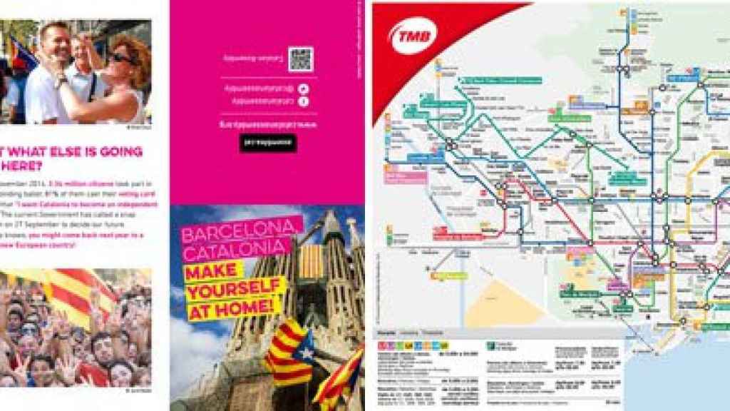 Folleto propagandístico de la ANC para promover la secesión de Cataluña en el que se incluye el mapa oficial del Metro de Barcelona con la autorización de TMB