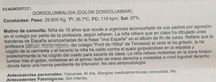 Parte médico con la denuncia por agresión de la niña de diez años de Terrassa