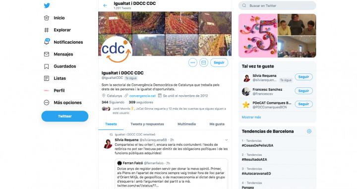 Cuenta de Igualdad de CDC, todavía en activo a pesar de la transformación del partido en PDeCAT / TWITTER