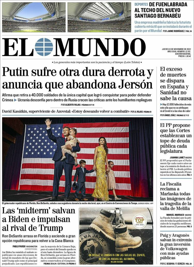 Portada de 'El Mundo' del 10 de noviembre de 2022