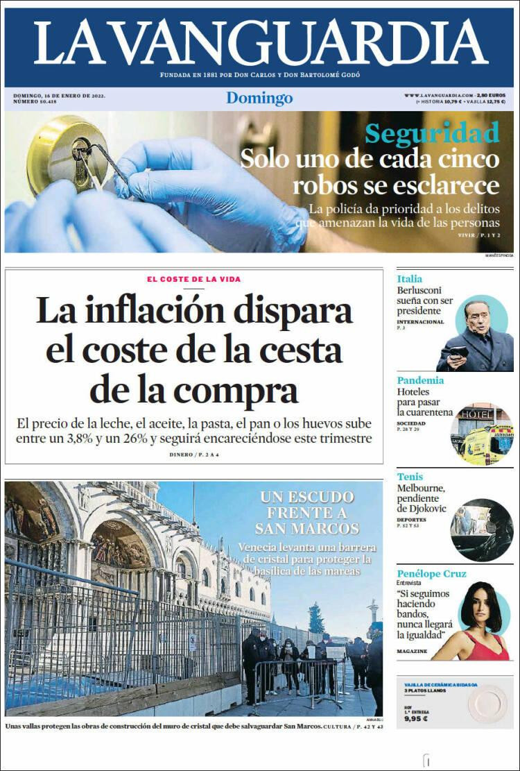 Portada de 'La Vanguardia' del 16 de enero de 2022 / KIOSKO.NET