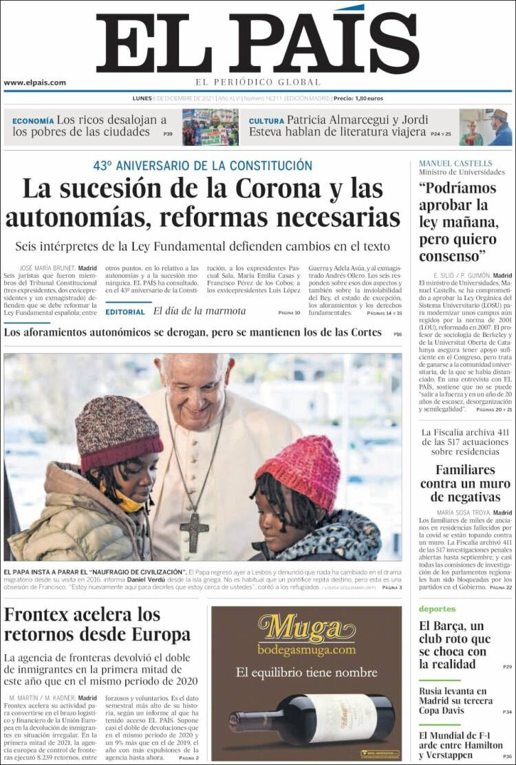 Portada de 'El País' del 6 de diciembre de 2021 / KIOSKO.NET