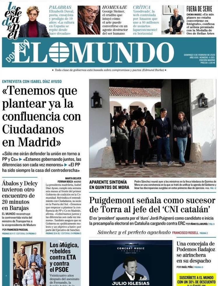 Portada de 'El Mundo' del 9 de febrero de 2020