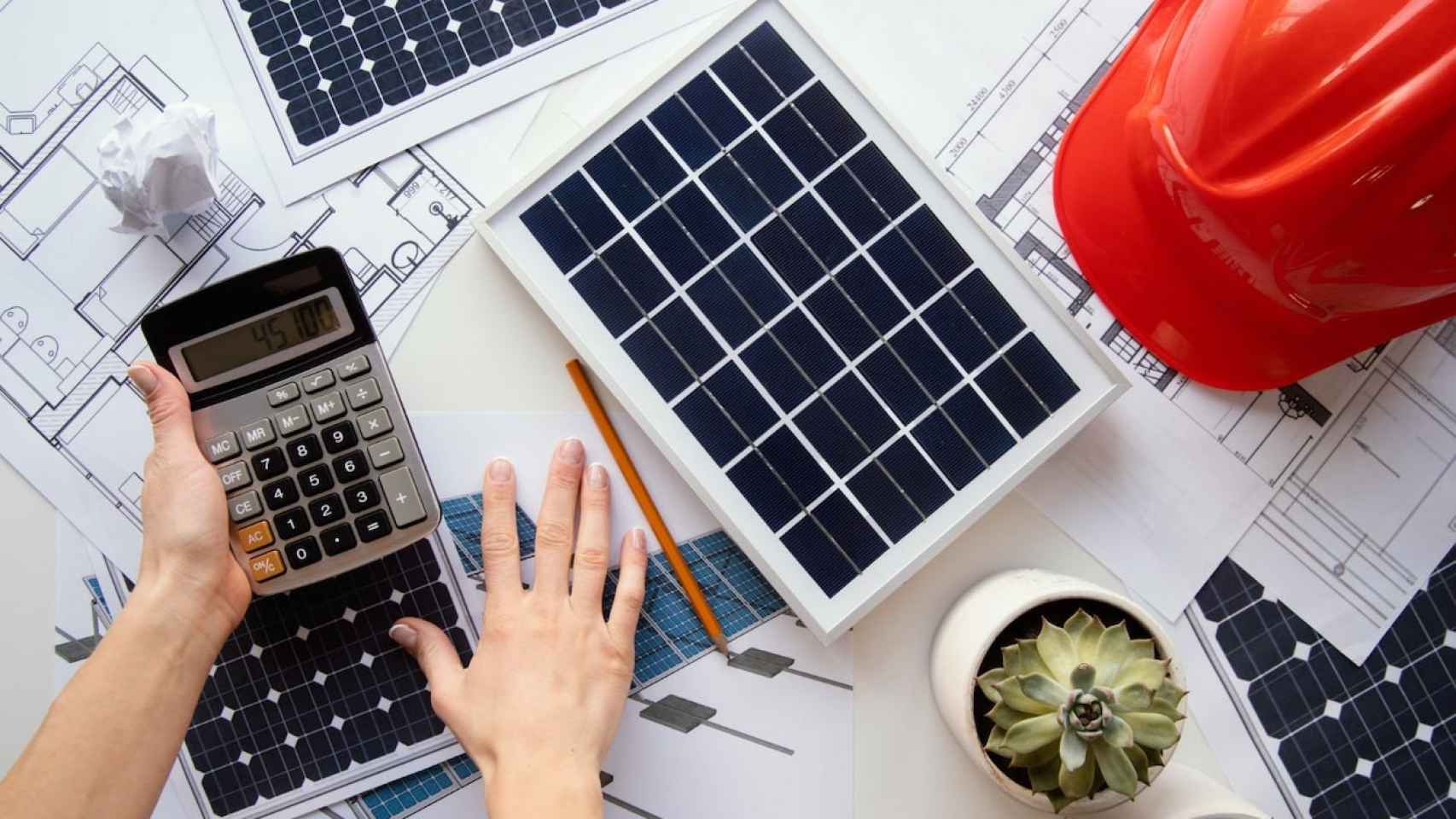 Calculadora y placas solares