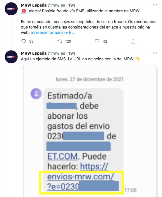 Twitter oficial de MRW España 