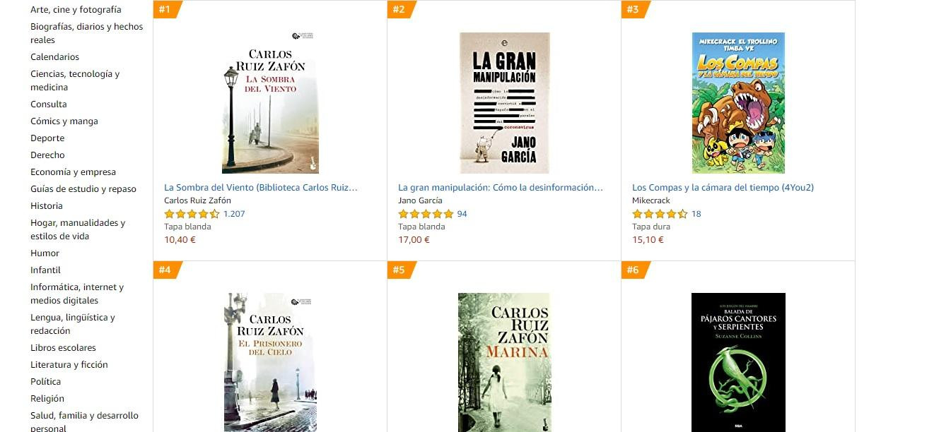 Carlos Ruiz Zafón, entre los más vendidos de Amazon