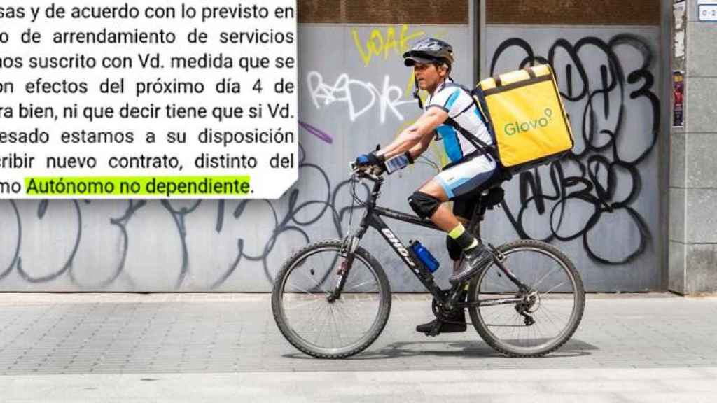 Un 'rider' o repartidor de Glovo y uno de los nuevos contratos que ofrece la empresa / CG