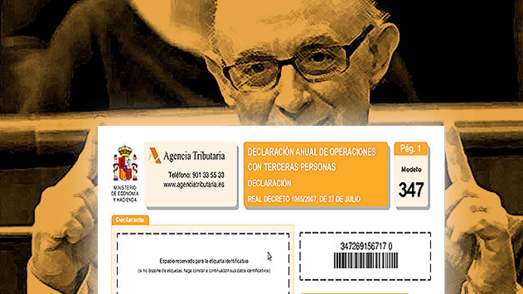 Cristóbal Montoro, ministro de Hacienda y Administraciones Públicas, y un modelo de liquidación 347 / FOTOMONTAJE DE CG