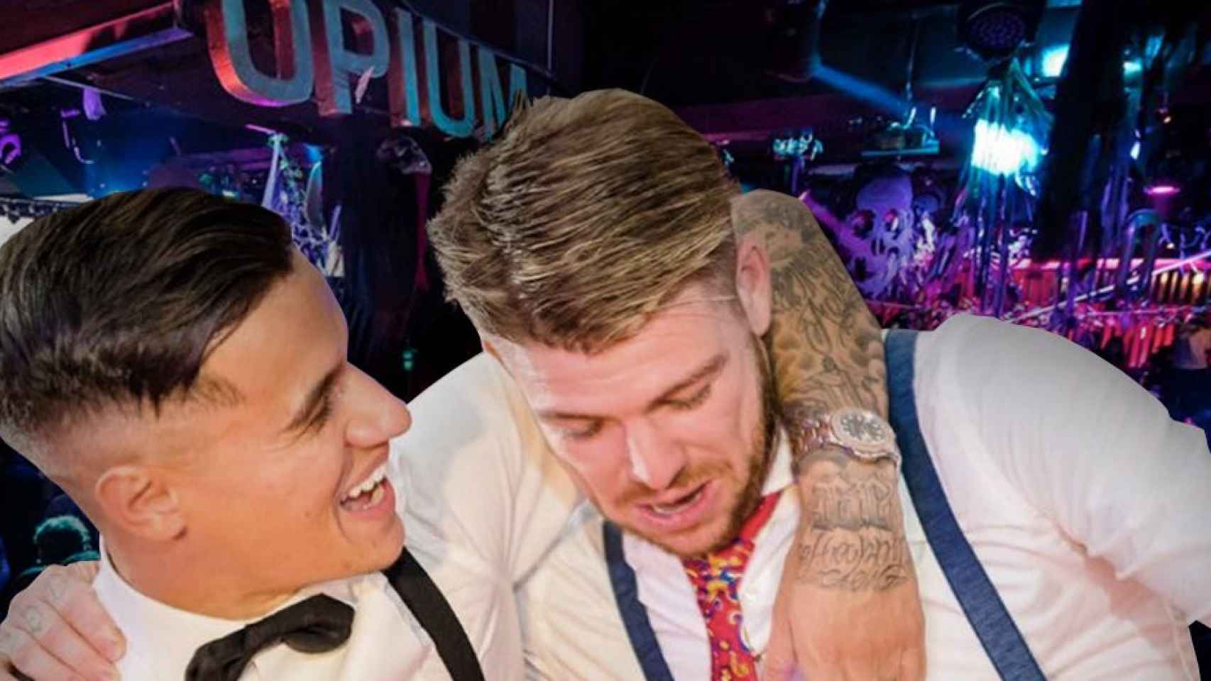 Coutinho y Alberto Moreno, de fiesta en Opium Barcelona / FOTOMONTAJE DE CULEMANÍA