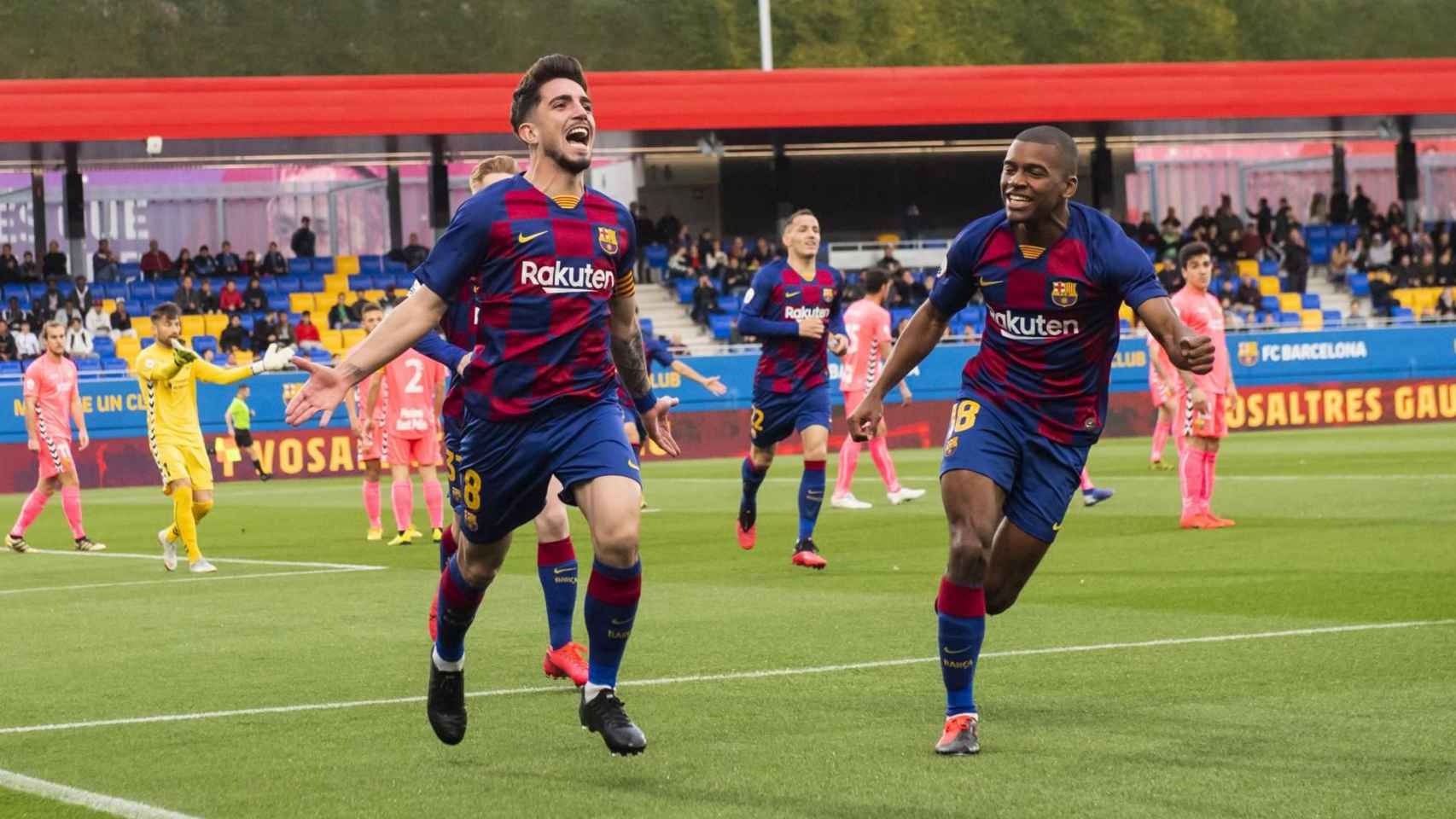 Celebración del gol de Monchu con el Barça B / FCB